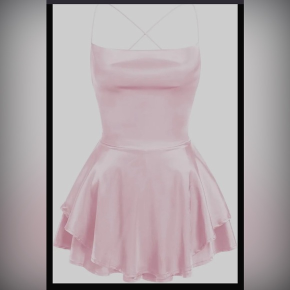 NWOT LouVasabuce Backless Short Romper Satin Dress Cowl Neck Spaghetti Straps - Picture 4 of 9